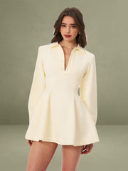 Obelia Off White Long Sleeve Polo Mini Dress