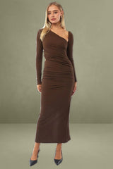 Brown Textured Midi Bodycon Dress