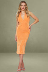 Orange Midi Halter Neck Dress