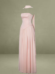Qianna Baby Pink Peplum Top Drop Waist Chiffon Gown
