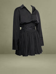 Jamila Black Shirt Mini Dress with Embroidered Waist Detail