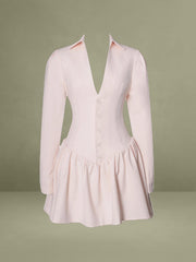 Xabrina Macaron Pink Long Sleeve Shirt Mini Dress