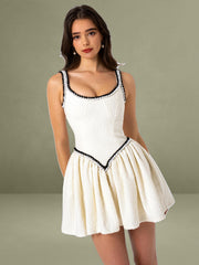 Coco White Boucle Tweed V Waist Mini Dress