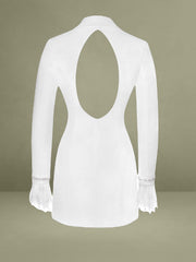 Quilla White Feather Crystal Sleeve Backless Blazer Dress