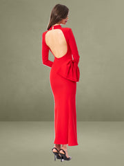 Radha Red Backless Longsleeve Maxi Dress with Bow