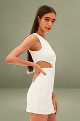 White Mini Dress Sleeveless Round Neck Cut Out