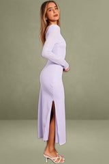 Long Sleeve Purple Textured Dress