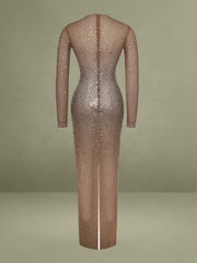 Isabel Crystal Embellished Mesh Long Sleeve Maxi Dress