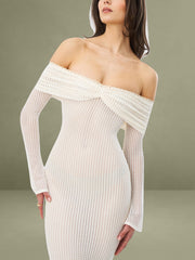 Kaedyn Off Shoulder Long Sleeve Crochet Mermaid Maxi Dress