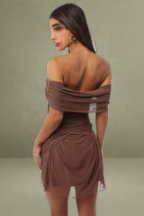 Brown Bodycon Dress Off Shoulder Mini