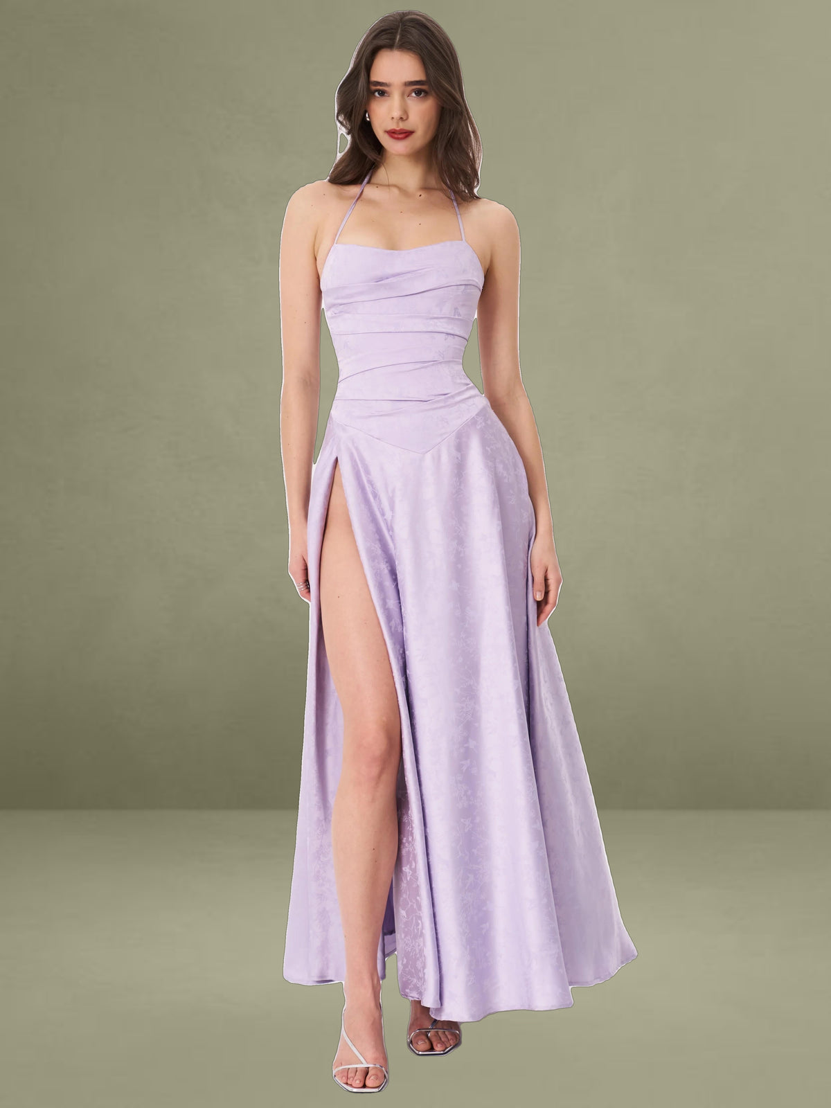 Raegan Taro Purple Jacquard Rouched Maxi Dress