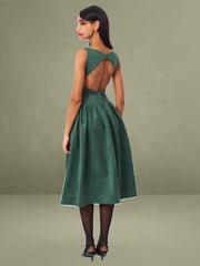 Laila Green Suede Boat Neck Backless Midi Dress