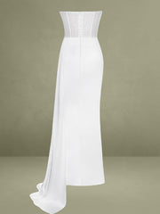 Holly White Crystallized Corset High Slit Satin Gown