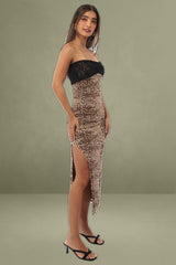 Brown Animal Print Bodycon Dress Mesh