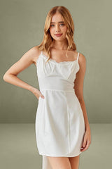 White Lace Trimmed Satin Mini Bustier Dress