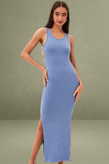 Blue Maxi Dress Sleeveless Bodycon Rib