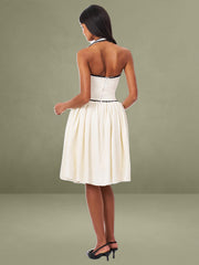 Natalie U Neck Halter Drop Waist Tweed Midi Dress