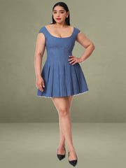 Sada Pleated Denim Mini Dress