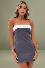 Grey Bandeau Dress Sleeveless Strapless Mini Jersey