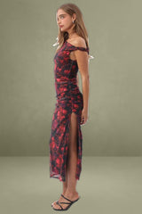 Red Floral Mesh Bodycon Dress