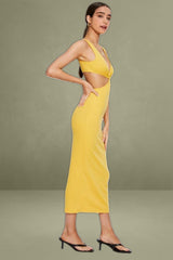 Orange Midi Dress Ribbed Cut Out