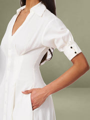 Palina Lyocell Pleated Midi Preppy Shirt Dress