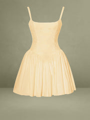 Kadi Yellow Cotton Drop Waist Corset Mini Dress