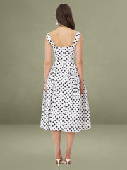 Rahma Polka Dot Drop Waist Midi Cotton Poplin Dress
