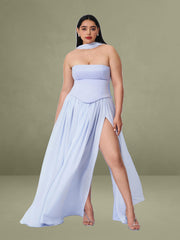 Qianna Baby Blue Peplum Top Drop Waist Chiffon Gown