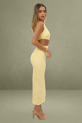 Yellow Bodycon Dress One Shoulder Textured