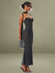 Black Base Polka Dot Chiffon Maxi Dress
