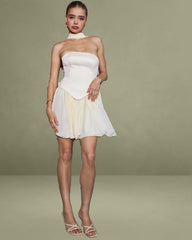 Butter Yellow Boned Curve Edge Peplum Mini Dress