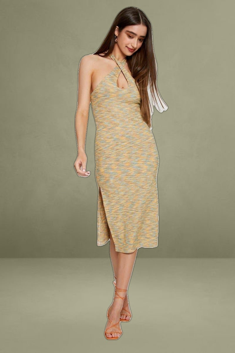 Multi Midi Dress Halter Neck