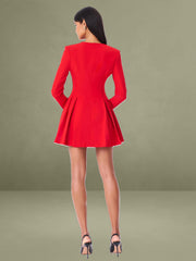 Ubah Red Blazer Pleated Button-up Long Sleeve Mini Dress