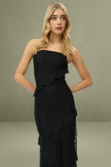 Black Bodycon Dress Boob Tube Ruffle Midi Lace