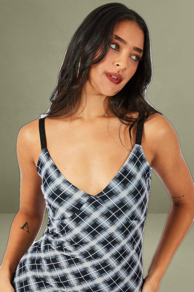 Multi Check Maxi Dress Sleeveless Bodycon Mess