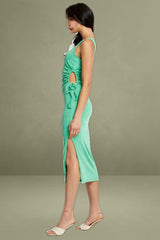 Green Midi Dress One Shoulder Evening