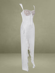 Freddie White Lace Satin Maxi Corset Dress