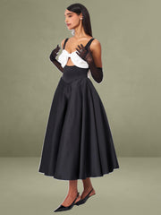 Edda Black Maxi Gown with White Bow