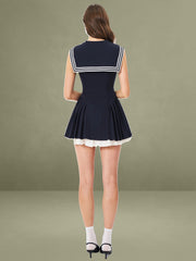 Calliope Navy Sailor Pleated Mini Dress