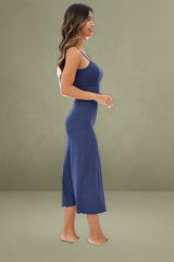 Blue Maxi Dress Sleeveless Scoop Neck Bodycon Jersey