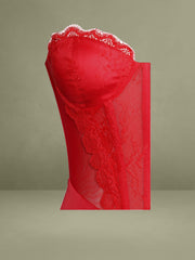 Red Satin Lace Corset Maxi Dress