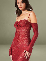 Burgundy Lace Long Sleeve Maxi Dress