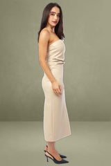 Beige Bodycon Dress Midi