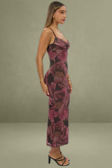 Pink Floral Maxi Cowl Neck Bodycon Singlet Dress