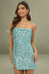 Blue Bodycon Dress Sequin Strapless