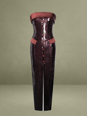 Burgundy Brown Sequin Maxi Pencil Dress