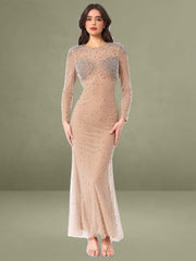 Rita Embroidered Mesh Silver Beaded Mermaid Gown
