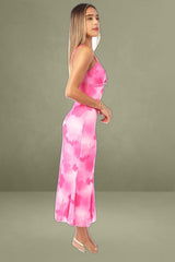 Pink Floral Midi Bodycon Dress