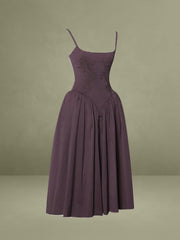 Oakleigh Blackberry Purple Cotton Lace-up Back Midi Dress